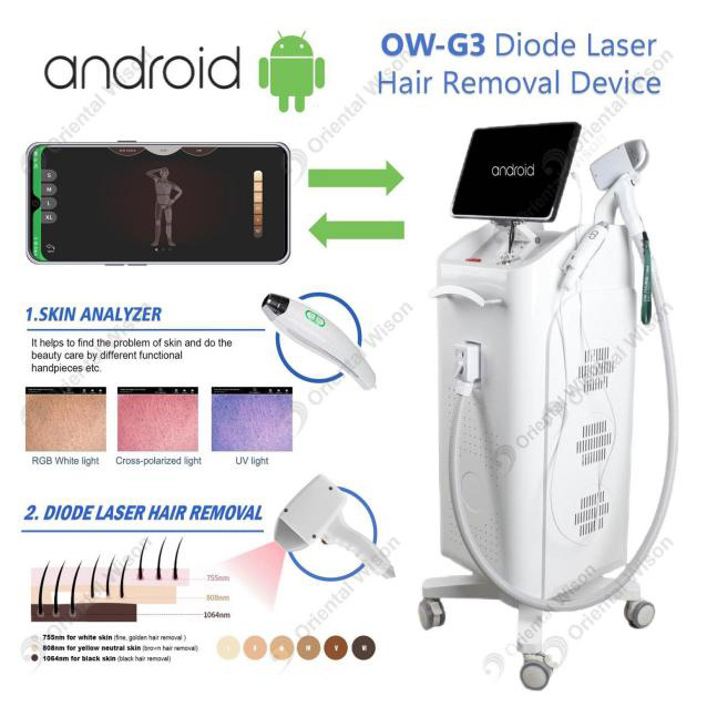 Android -System Diodenlaser -Haarentfernungsmaschine mit Hautanalysator